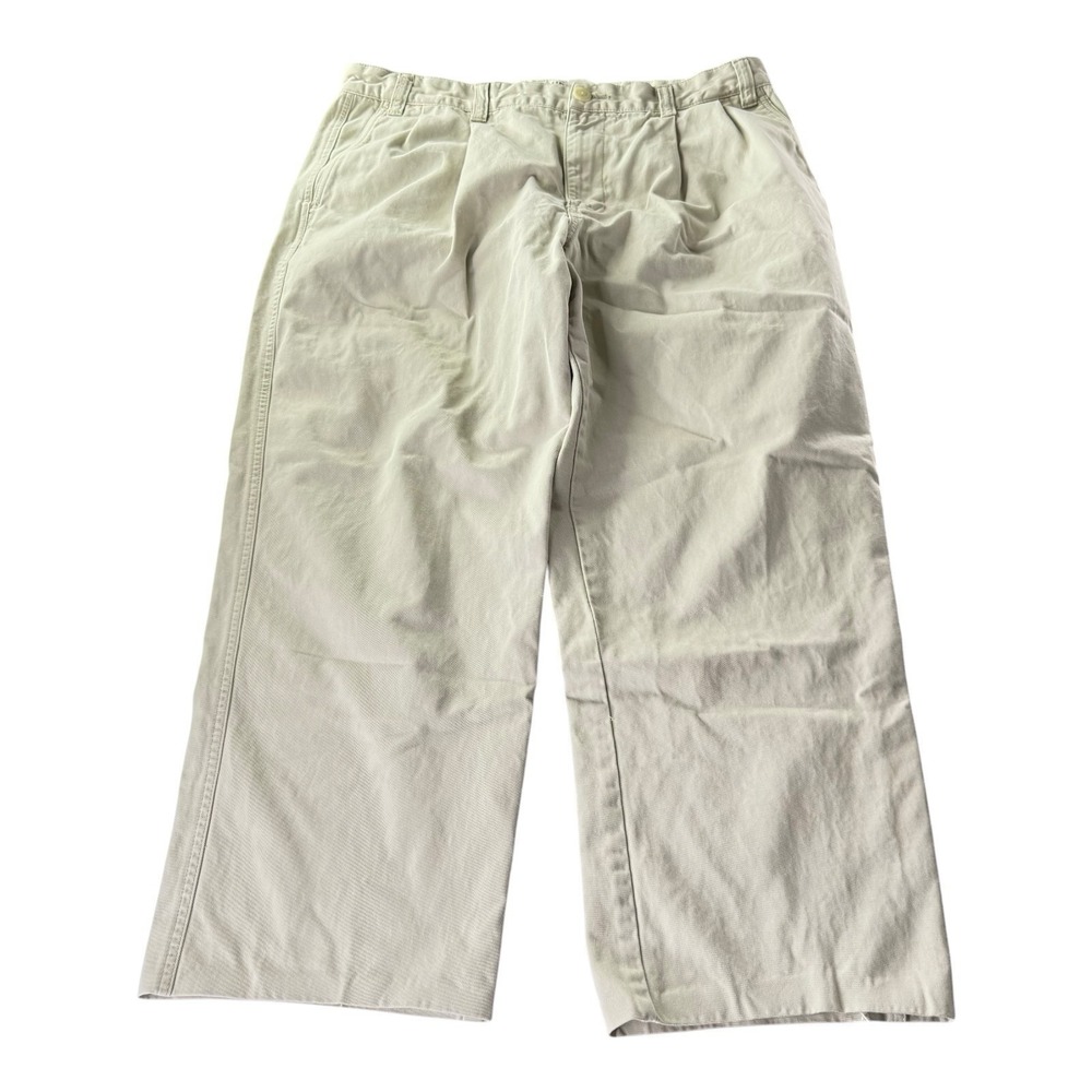 Eddie Bauer Men's Khaki Pleated Chino Pants Relaxed Fit Size 38x30 Cotton